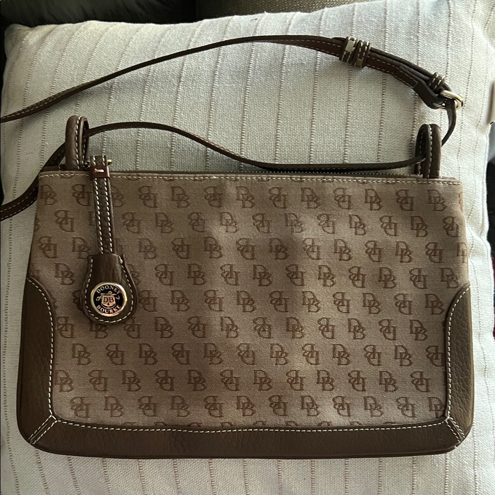 Vintage Dooney & Bourke Tan and Brown Monogram Shoulder Bag